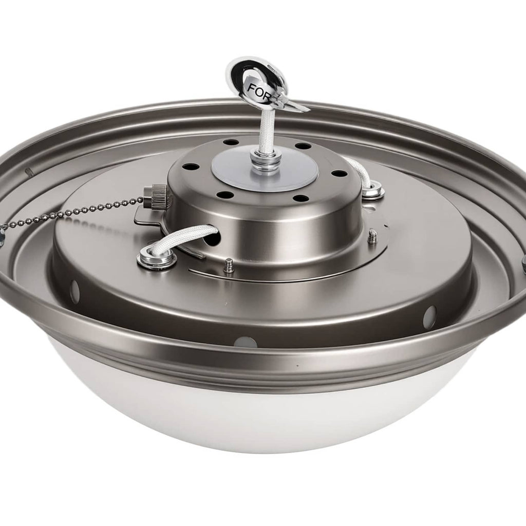 Ceiling fan light kit base with LED sockets and pull-chain cord, brushed metal