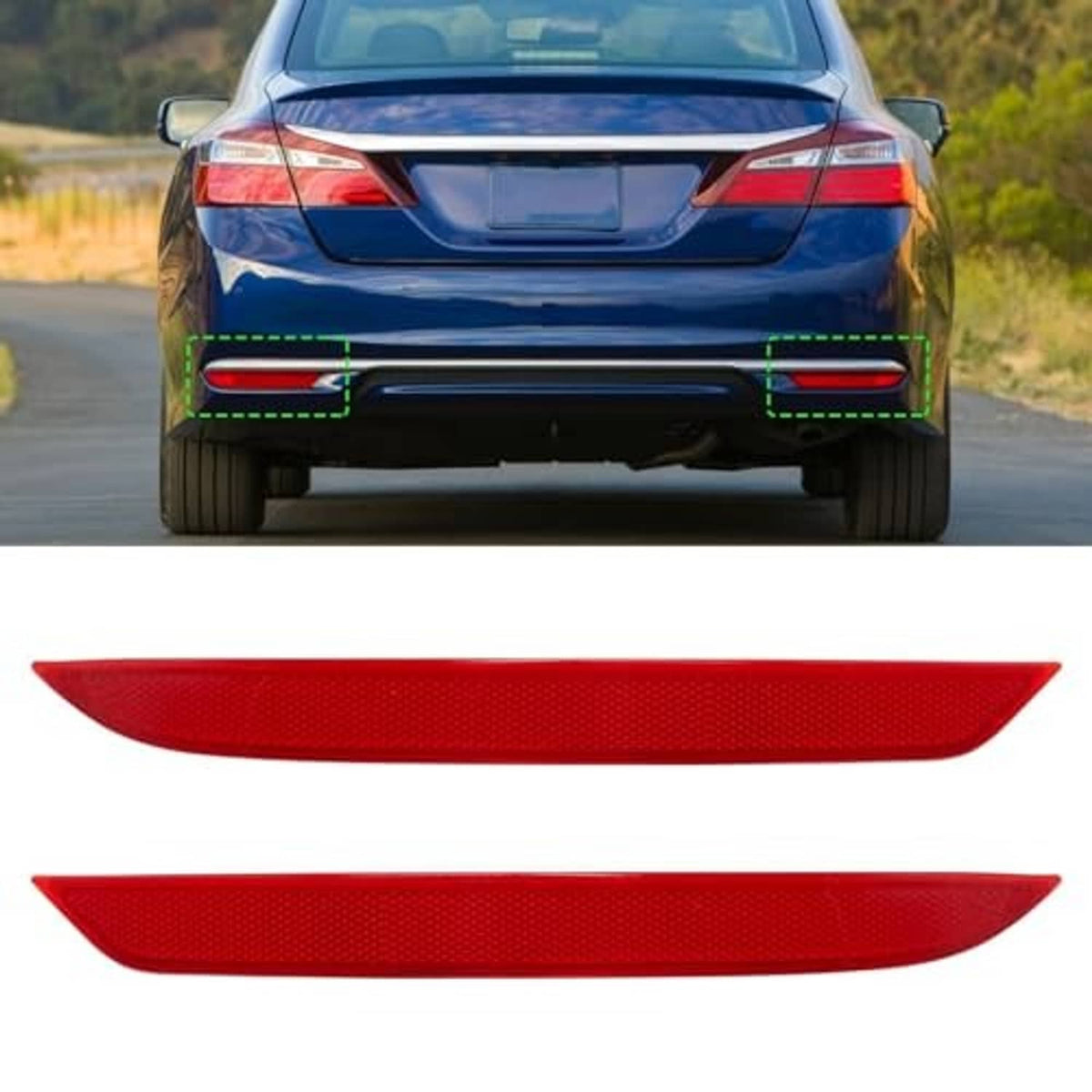 Red rear bumper reflector lenses, two-piece set for left and right replacement