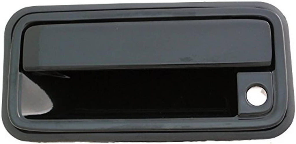 Front left driver-side exterior door handle, dark gray frame and round latch opening