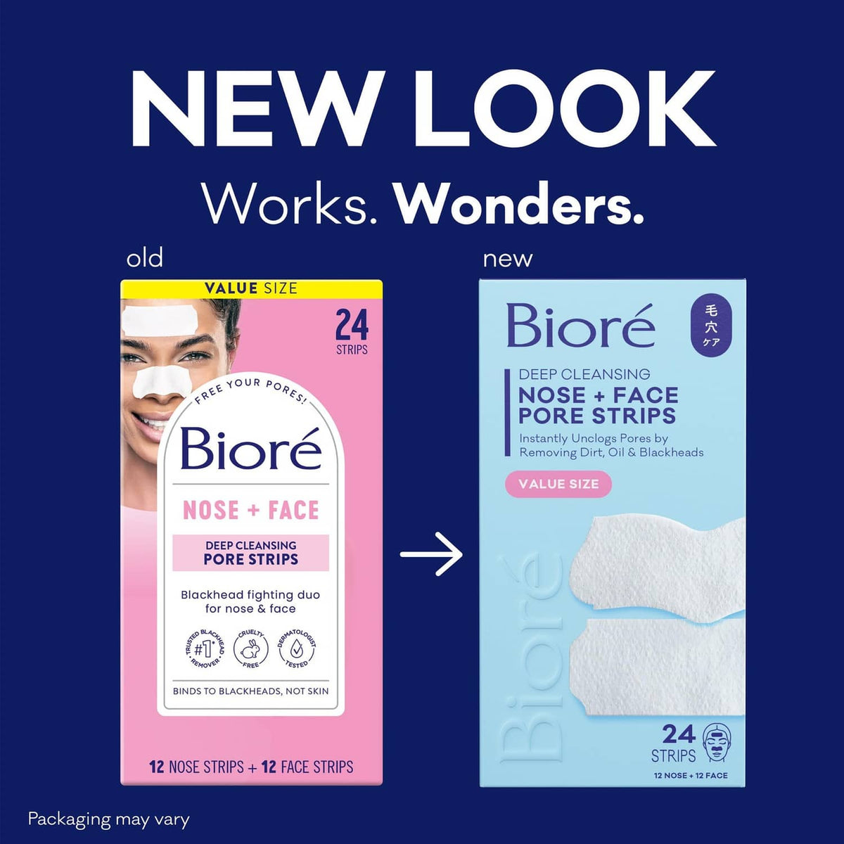 Biore nose + face pore strips value size pack, 24-count, with white strip sheets