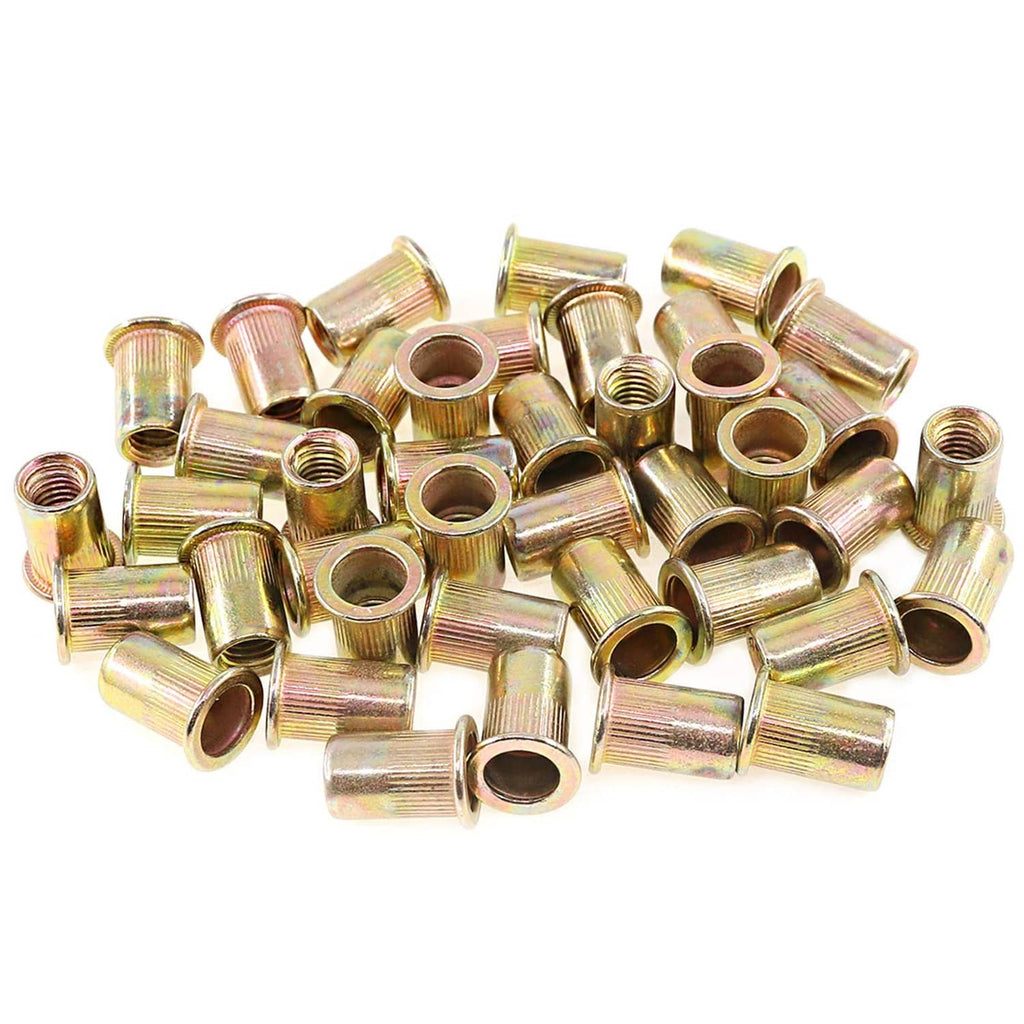 M8 metric zinc-plated rivet nuts, yellow-gold steel finish, assorted set (100 pcs)