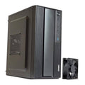 Micro ATX desktop PC case, matte black with vertical ribbed front and side vent