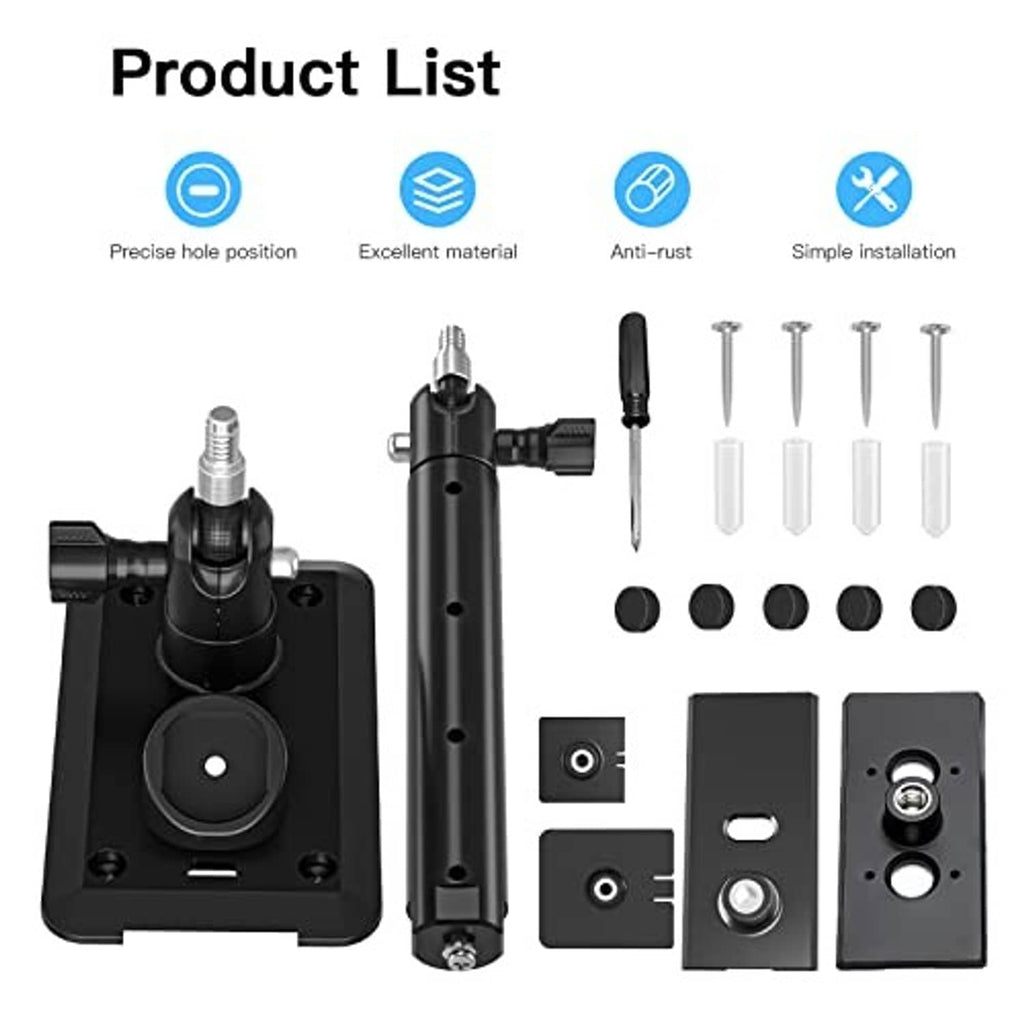 Black 2-in-1 wall mount bracket kit with mounting plate and extension pole, screws included