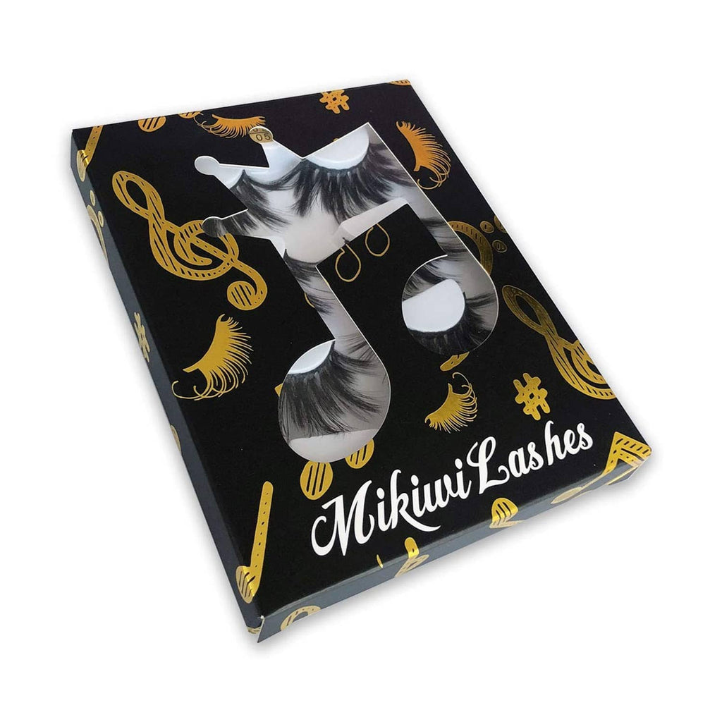 Mikiwi dramatic faux mink eyelash box with multiple fluffy black lash pairs