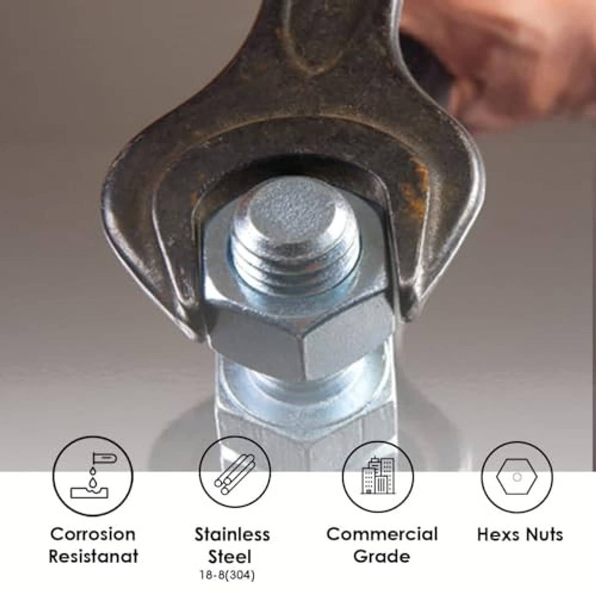 Stainless steel nylon insert hex lock nut shown with #10-24 threaded fastening