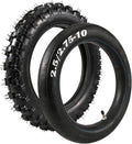 Pair of black knobby off-road dirt bike tires with inner tube, size 2.5-10