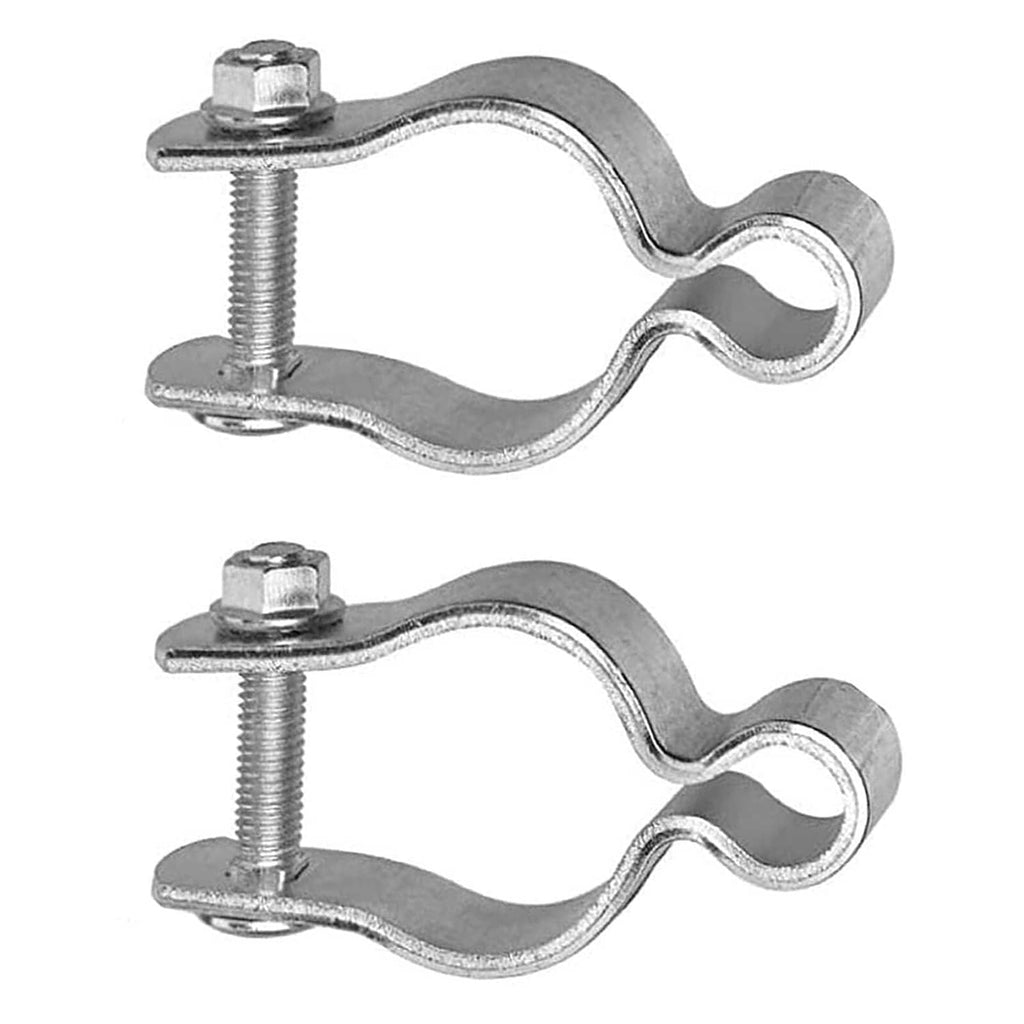 Galvanized gate post hinge brackets with bolts, viewed from side, pair.