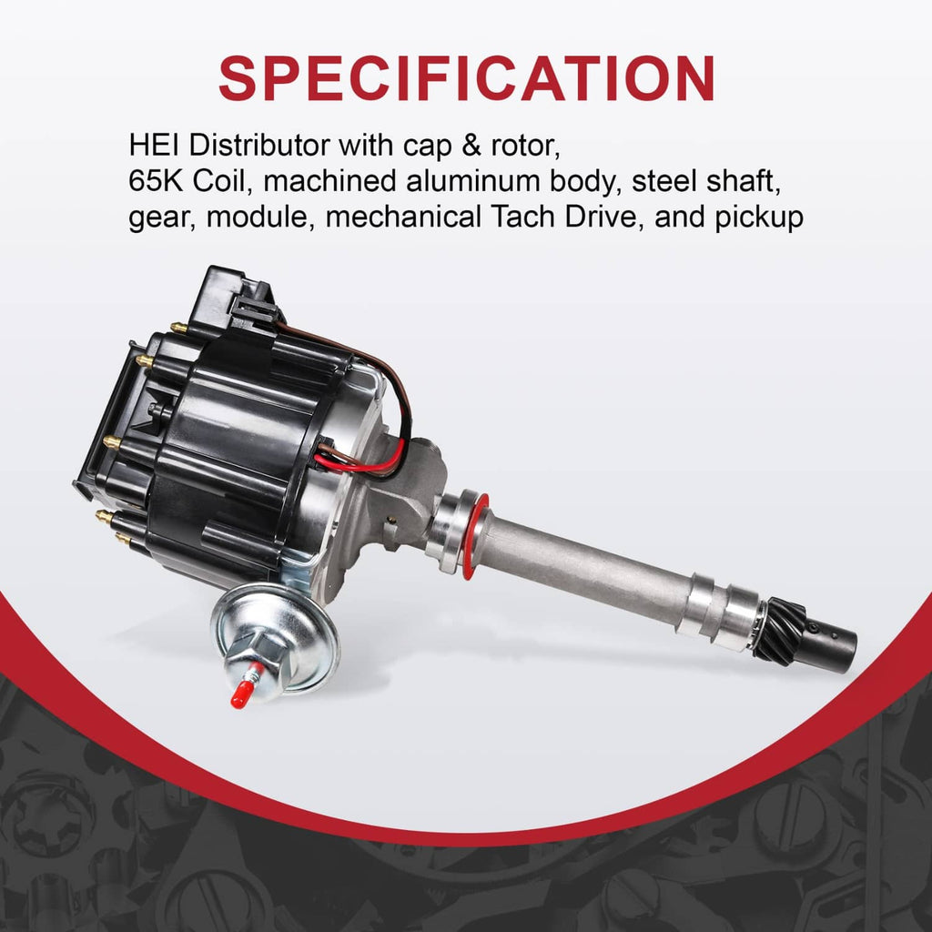 HEI distributor with cap and rotor, black body and silver metal shaft