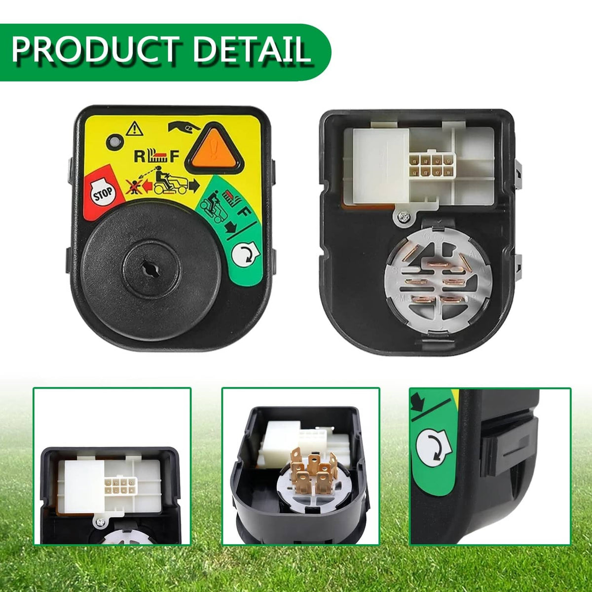 Ignition key switch module with front panel and open wiring contact area