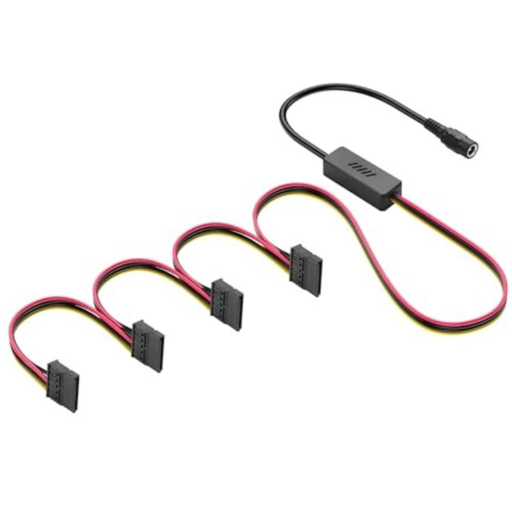 DC 5.5x2.5mm to SATA power cable with multiple SATA connectors and black splitter housings