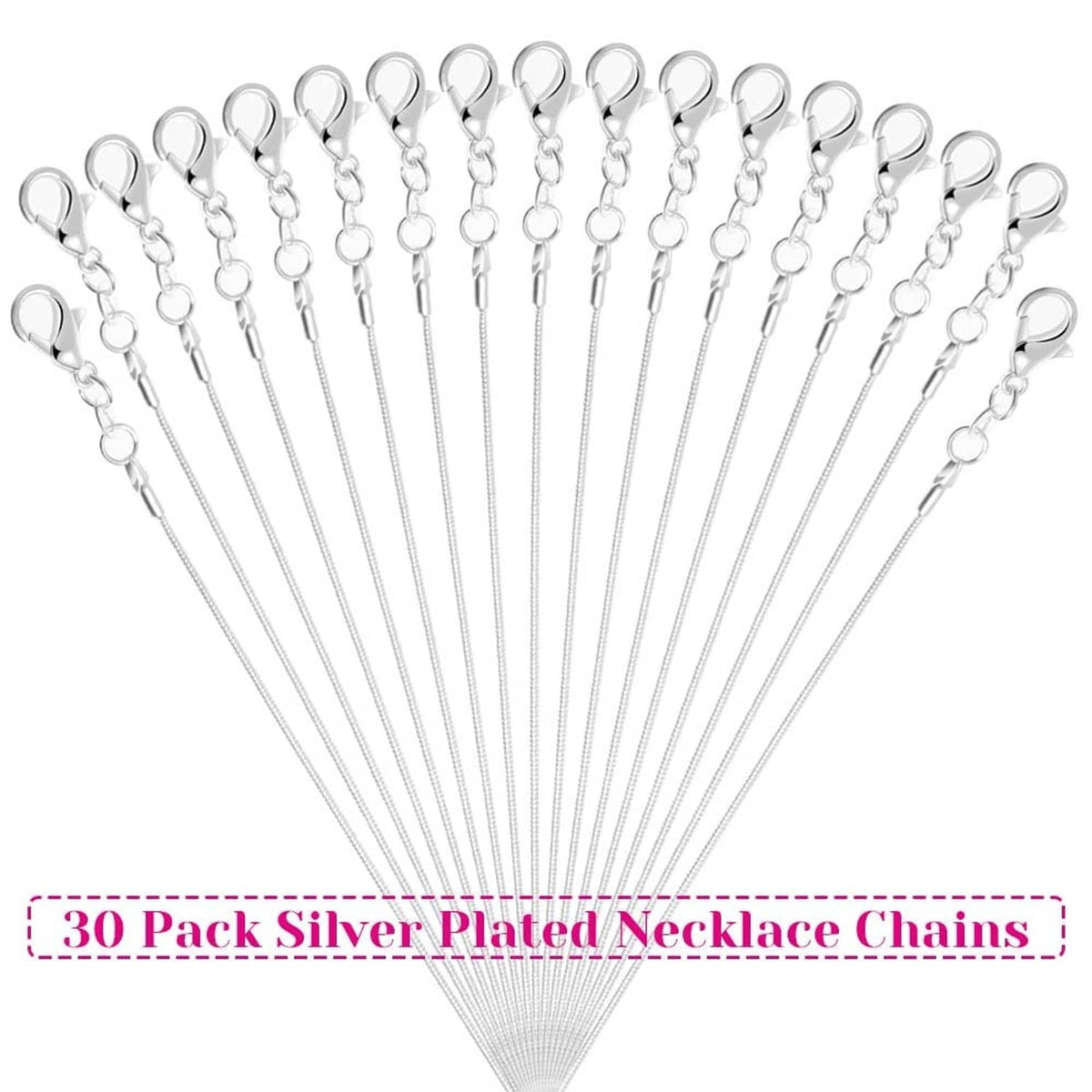 Silver-plated snake chain necklace set with multiple chains and lobster clasps