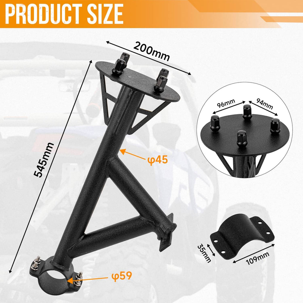 Black spare tire carrier mount rack with top plate and U-shaped legs