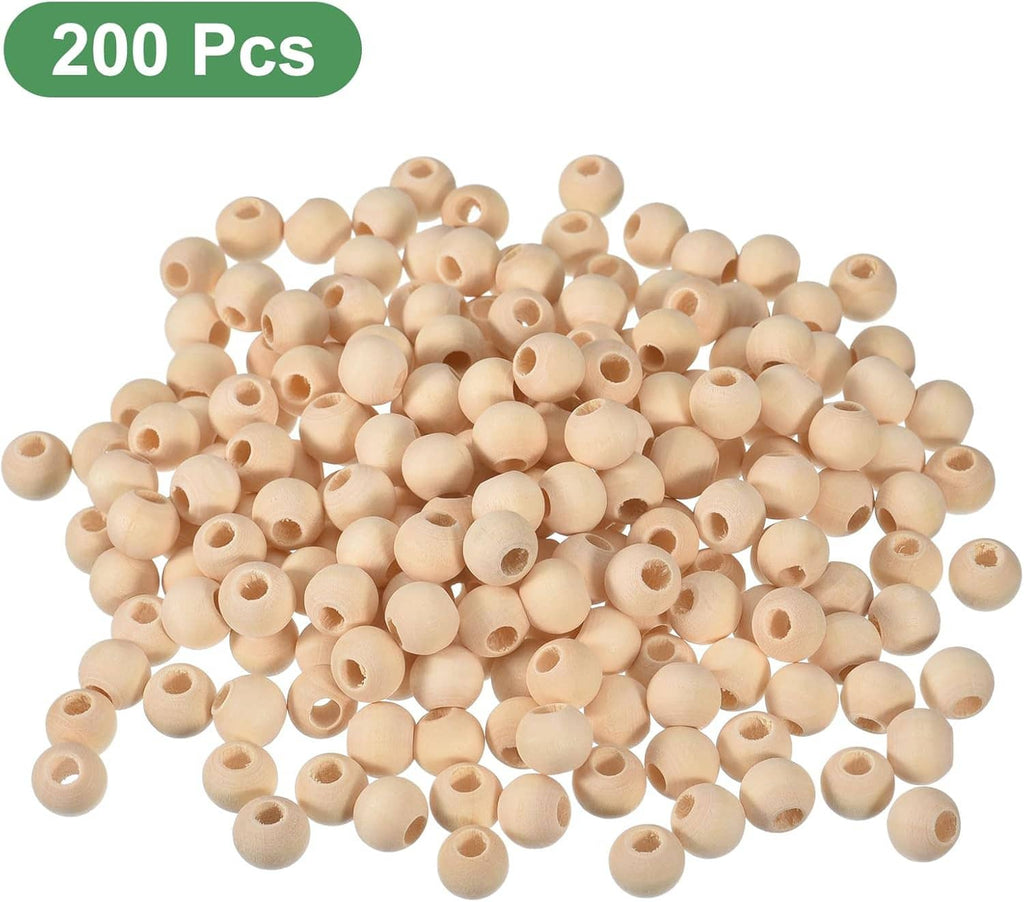 Set of unfinished natural wood round spacer beads with center holes