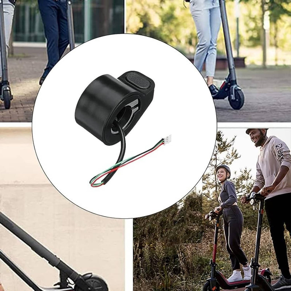 Electric scooter thumb throttle with wire connector and textured thumb pad, black