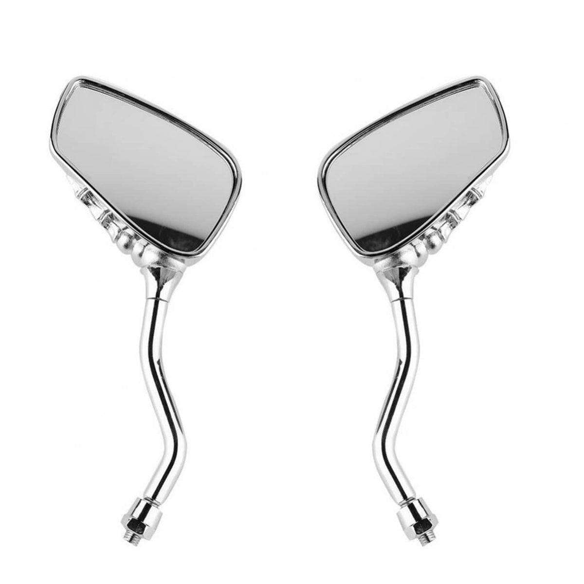 Pair of chrome motorcycle side mirrors with skull-hand base and clear reflective glass