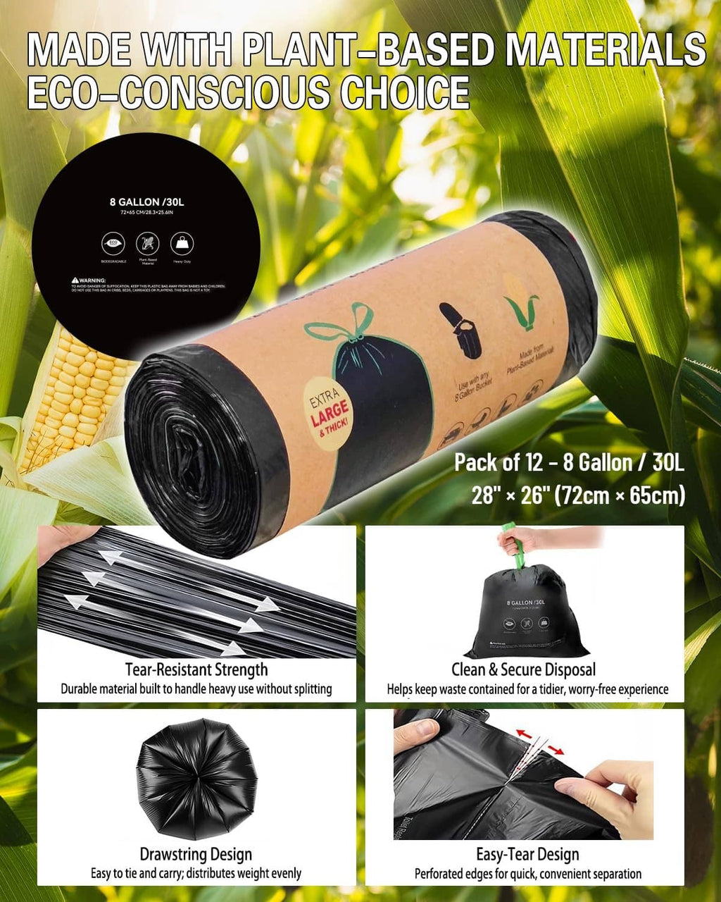 Plant-based eco gel disposal bag roll pack, black storage pouch and refills