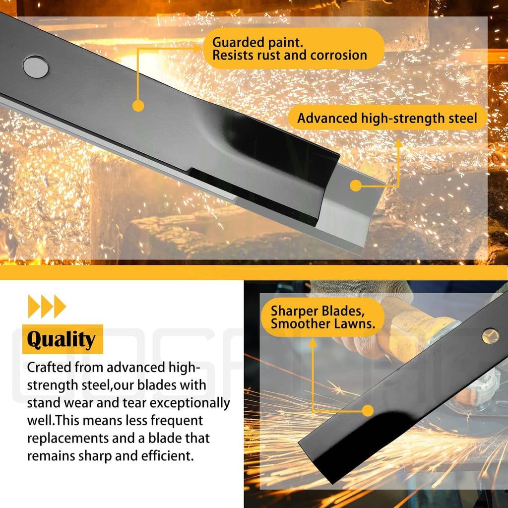 Toro mower blade with smooth black finish and mounting hole; hardware included