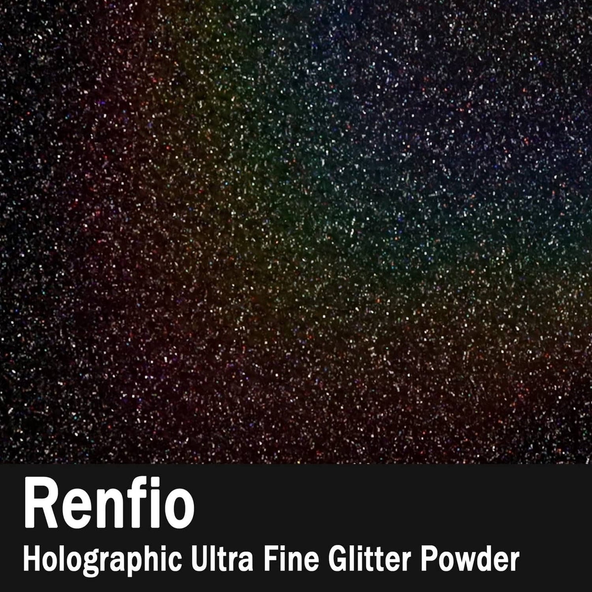 Holographic ultra fine glitter powder in a dark, shimmering black surface