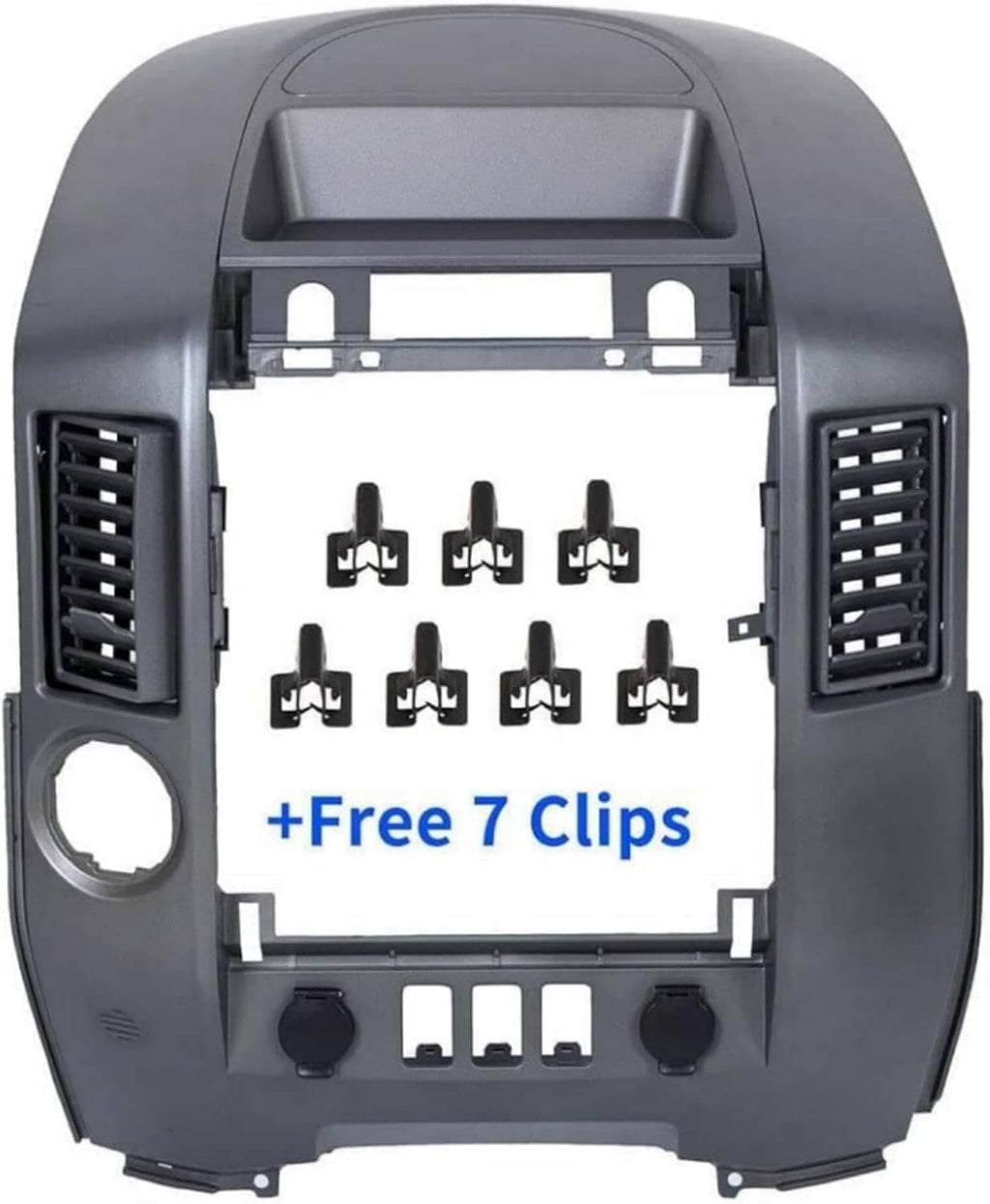 Center dash instrument panel lid in dark gray plastic with side air vents and buttons