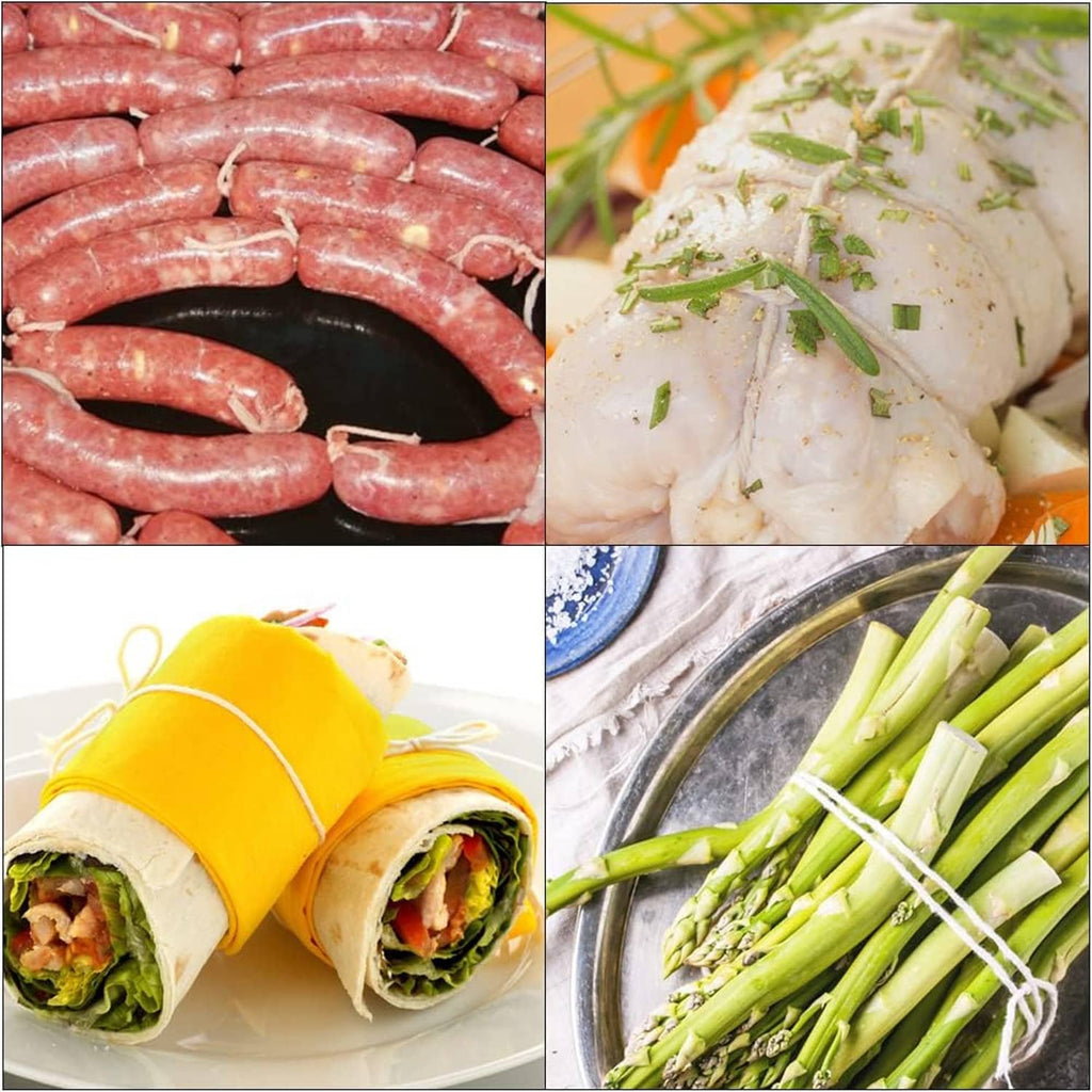 Butchers twine shown with food items and cooking use cases