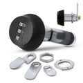 Black 3-dial combination cam lock with keyless number dials and threaded mounting cam