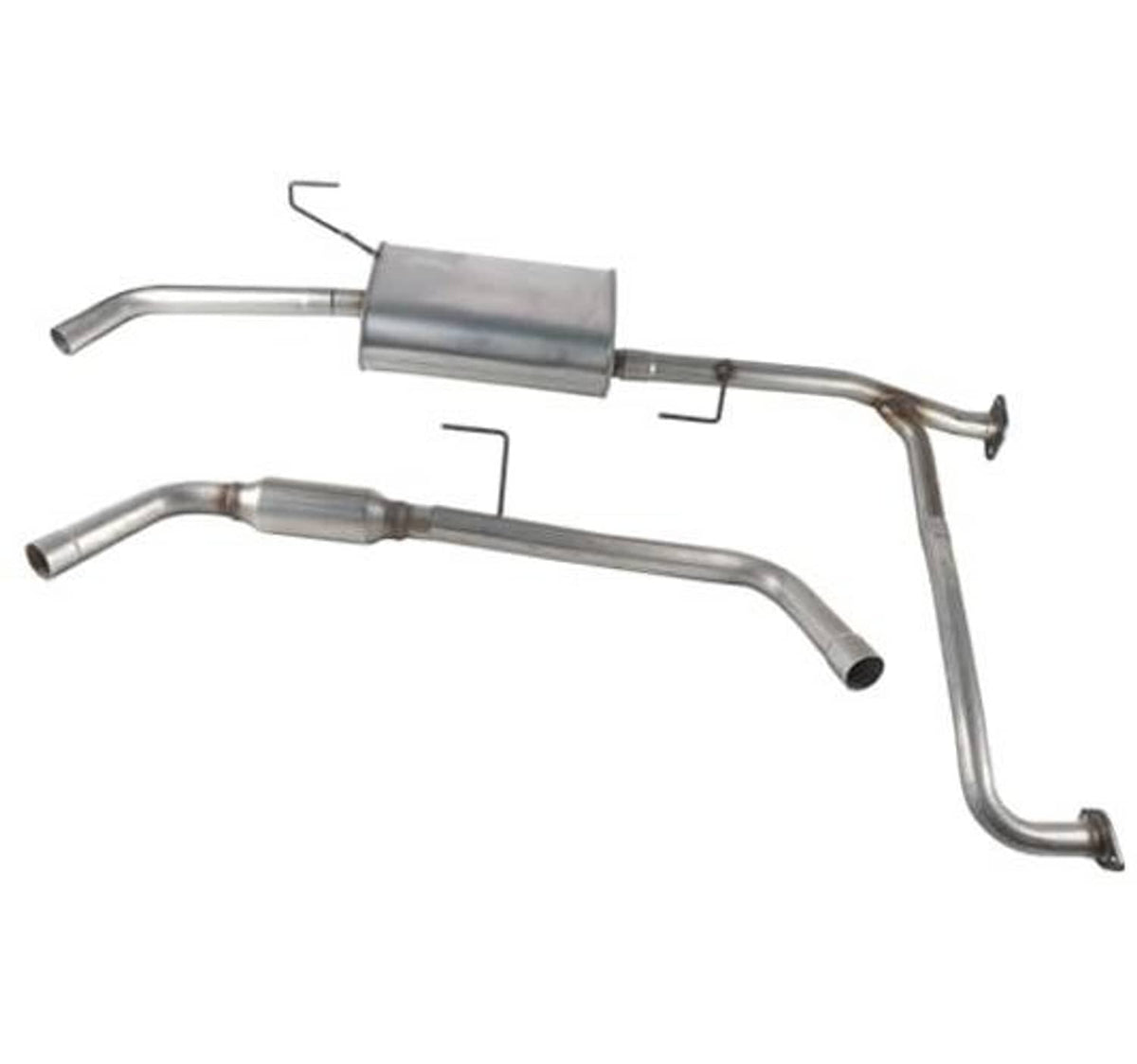 Exhaust resonator muffler tailpipe kit with silver muffler and twin-pipe bends