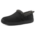 Men's black suede bootie slippers with fuzzy cuff and slip-on loafer style
