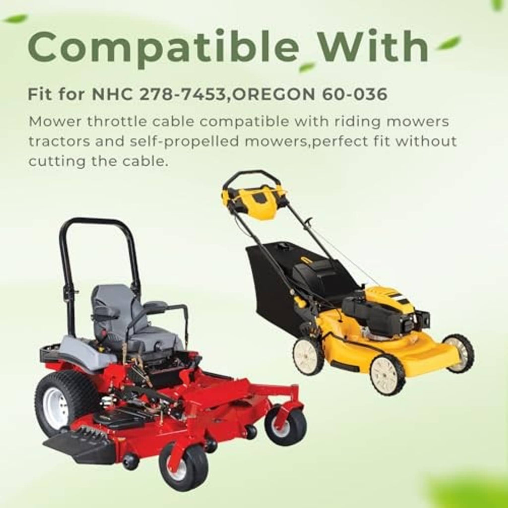 Throttle control cable with metal bracket shown with riding mower lawn deck