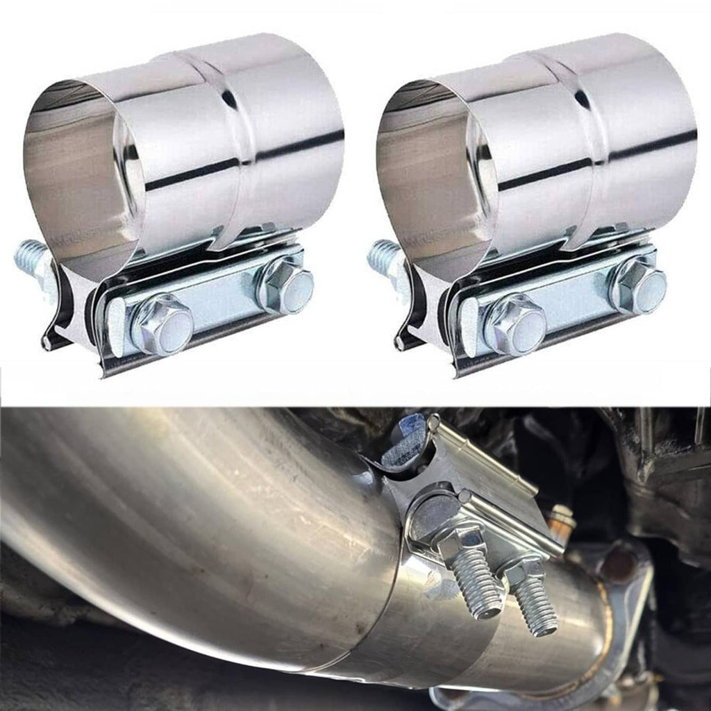 Stainless steel exhaust band clamp, 3-inch lap joint muffler sleeve coupler (2 pcs)