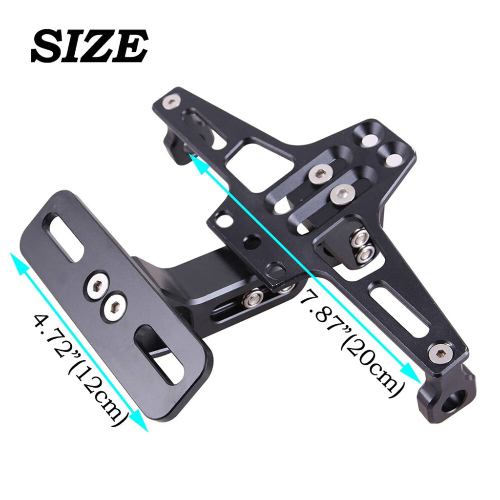 Black license plate bracket with measurement guide lines and mounting points