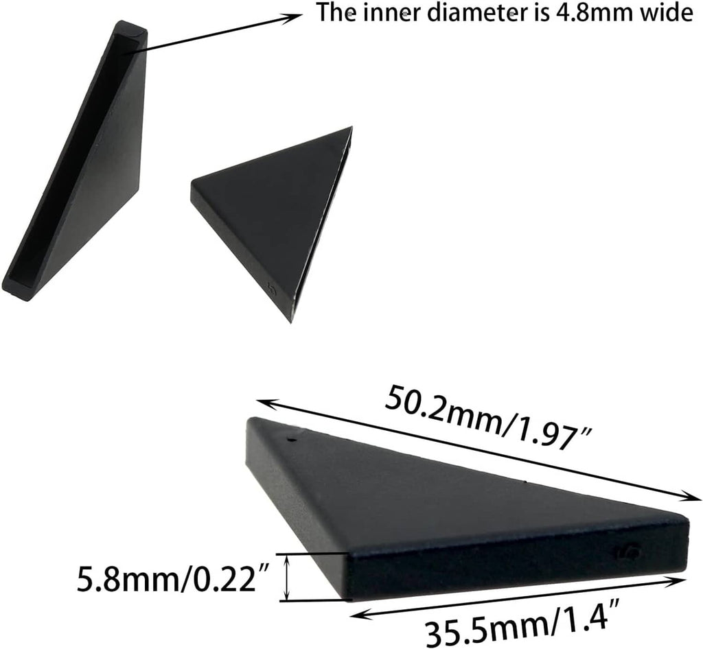 Black triangular corner caps for glass table edges, single protector