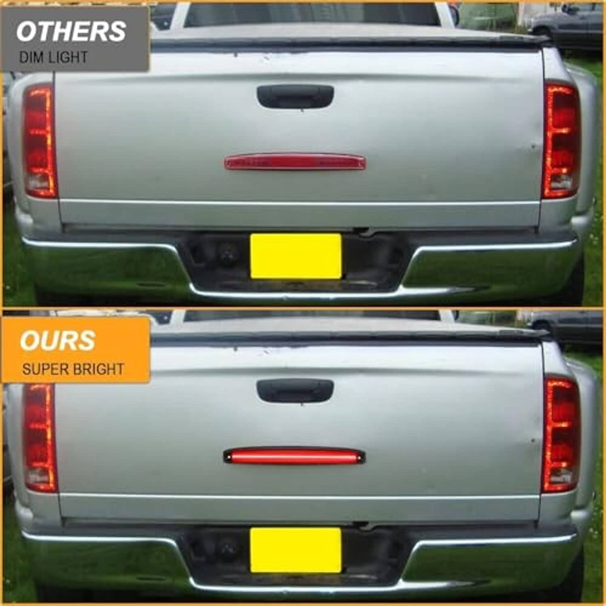 Glowing red LED tailgate light bar, black smoked housing