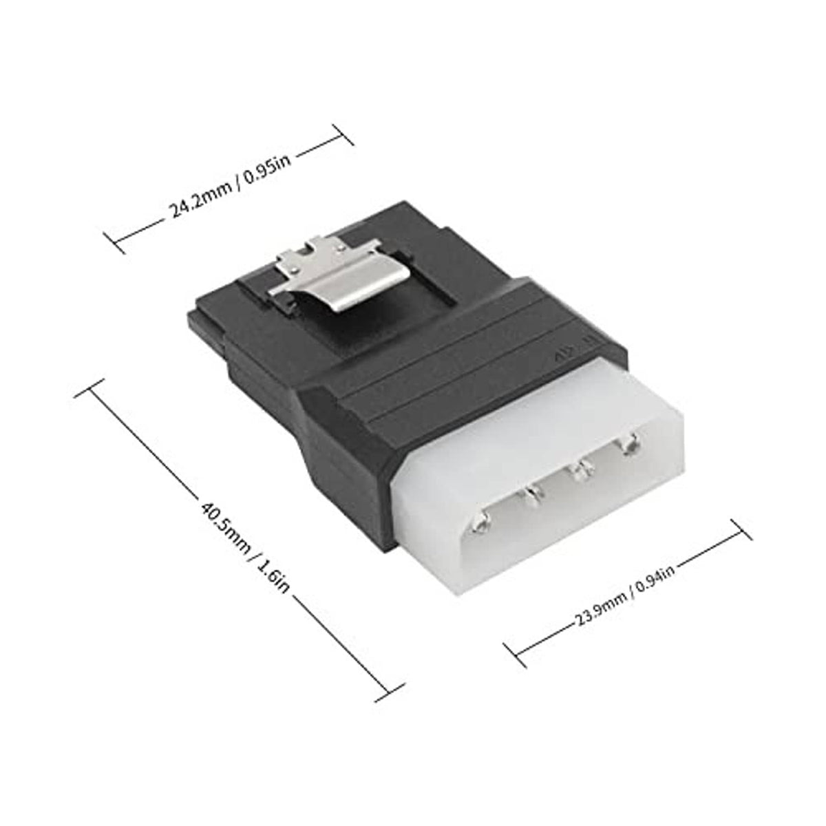 Compact Molex to SATA power adapter with white Molex-style output plug
