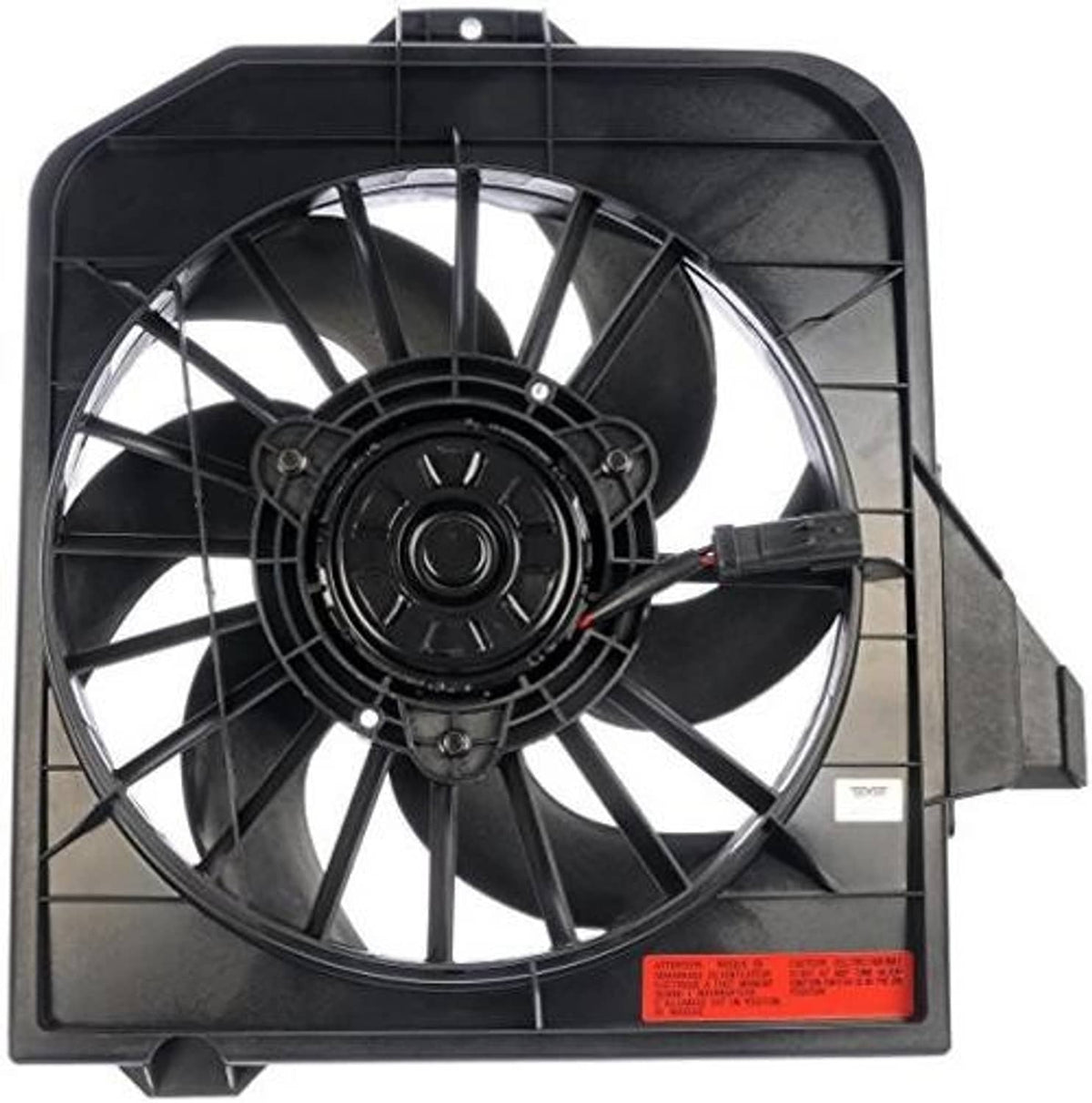 Engine cooling fan assembly with black fan blades and side mounting bracket