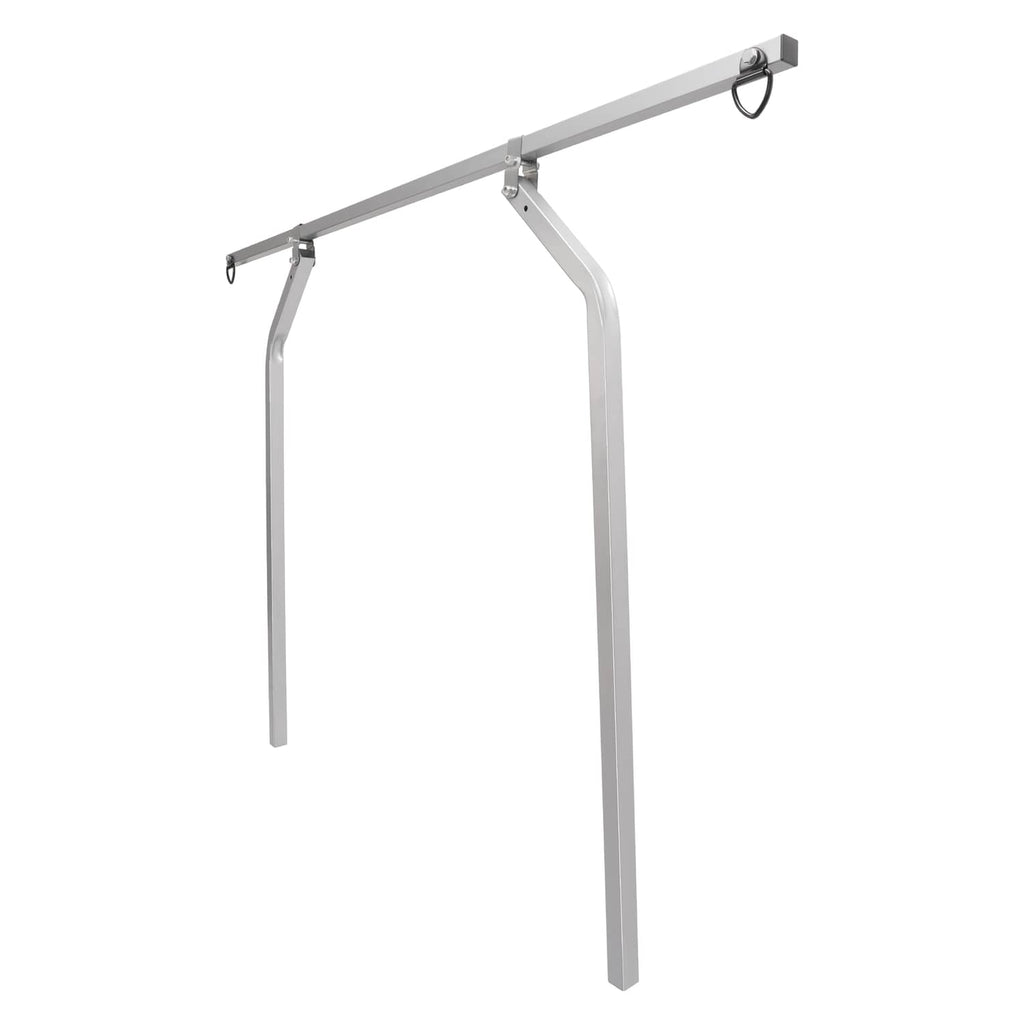 Universal trailer cross bar frame with top rail and angled support legs with hooks