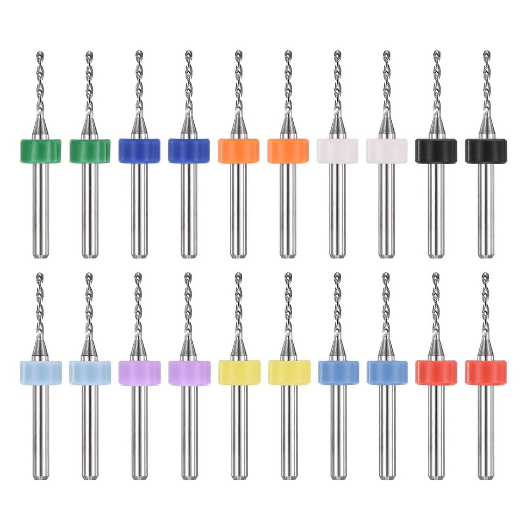 Micro drill bit set with mixed colored plastic caps, 1/8in shank carbide tungsten bits