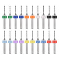 Micro drill bit set with mixed colored plastic caps, 1/8in shank carbide tungsten bits