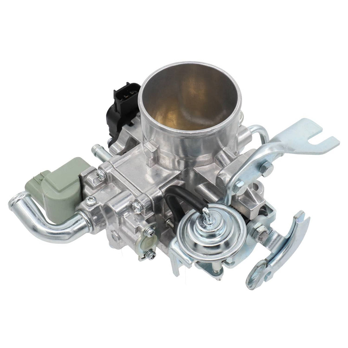 Throttle body assembly with round inlet opening and multiple vacuum hose ports