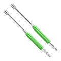 Stainless steel pressure washer extension wand with green handle grips, two couplers
