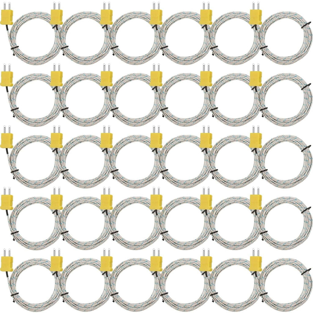30 thermocouple sensor cables with yellow connector plugs, coiled in loops