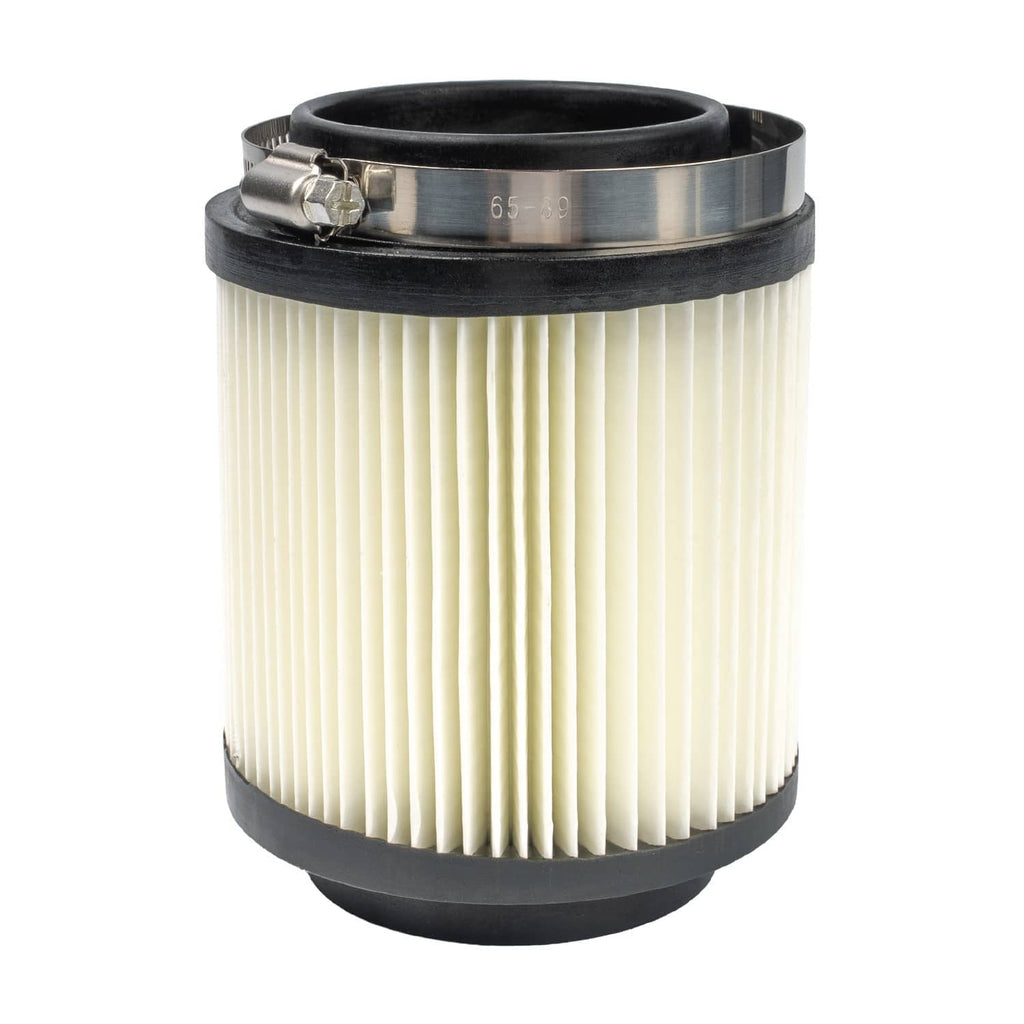 Air filter cartridge with pleated cream paper element and metal top clamp ring