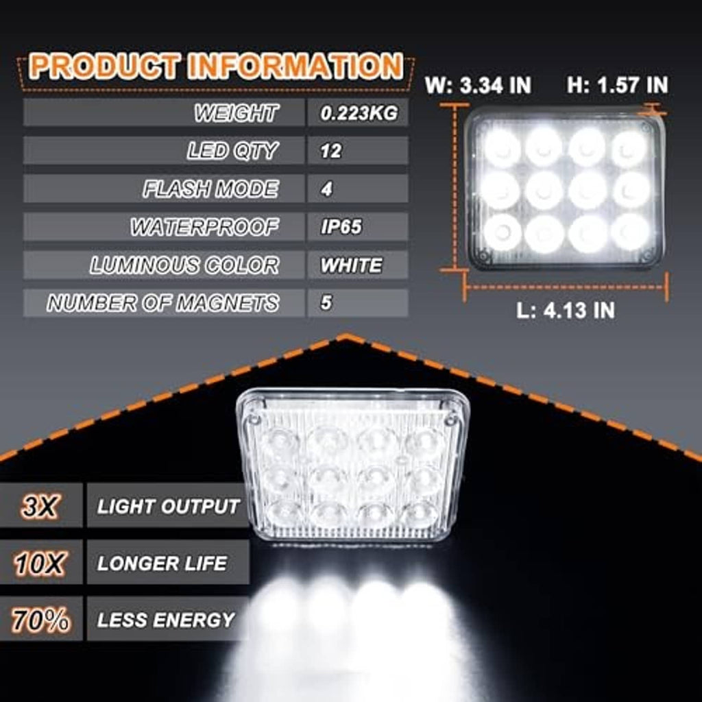 Square clear-lens LED strobe light with bright white circular diodes on a black housing