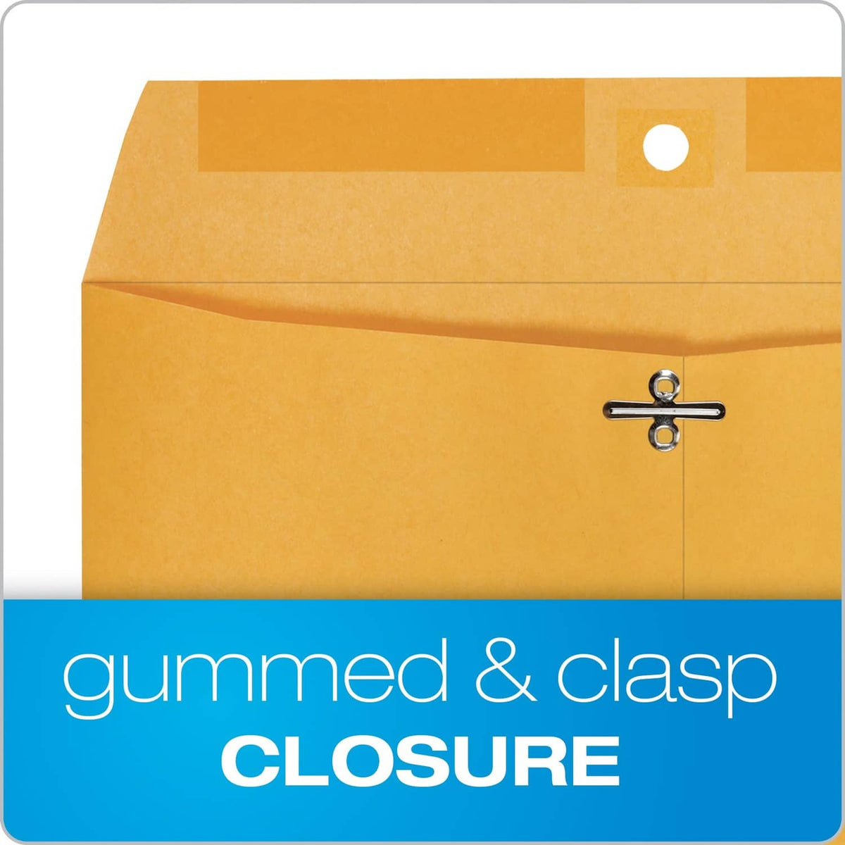 Kraft brown clasp envelope close-up of gummed top flap and metal clasp