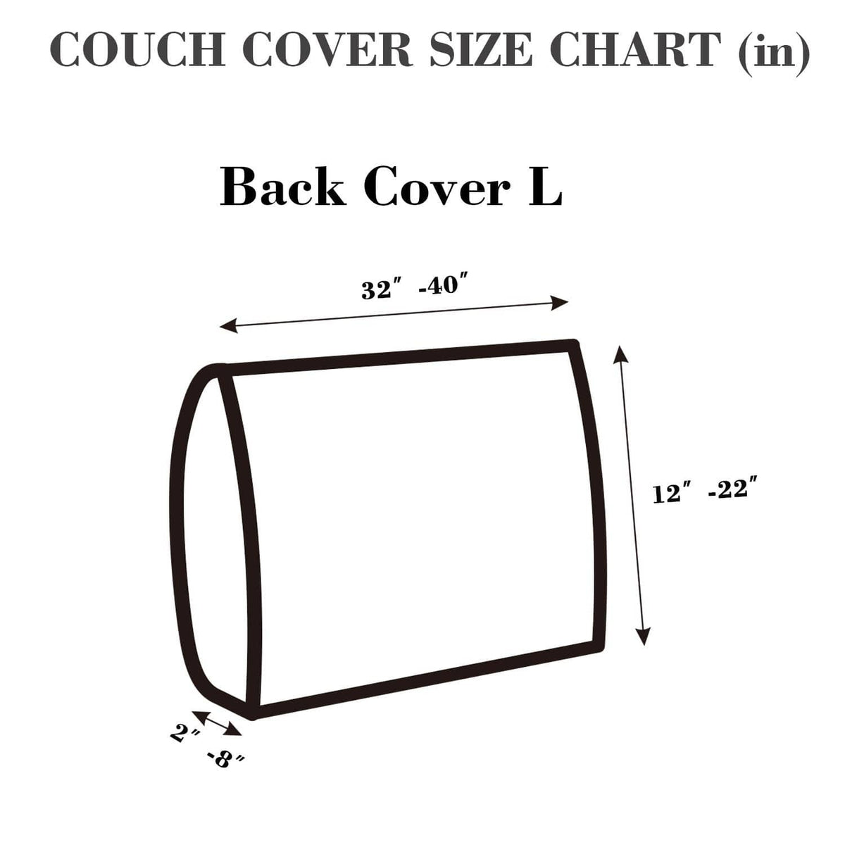 Back cover L size chart diagram with measurements for couch cushion cover