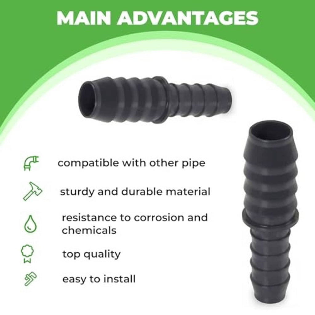 PVC reducing coupling advantages infographic with barbed insert shown