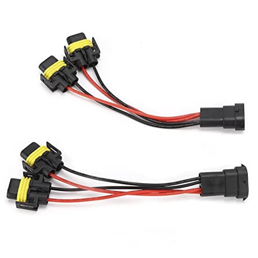 2-way H11/H8 wiring splitter connector with two main output plugs and two grouped input connectors