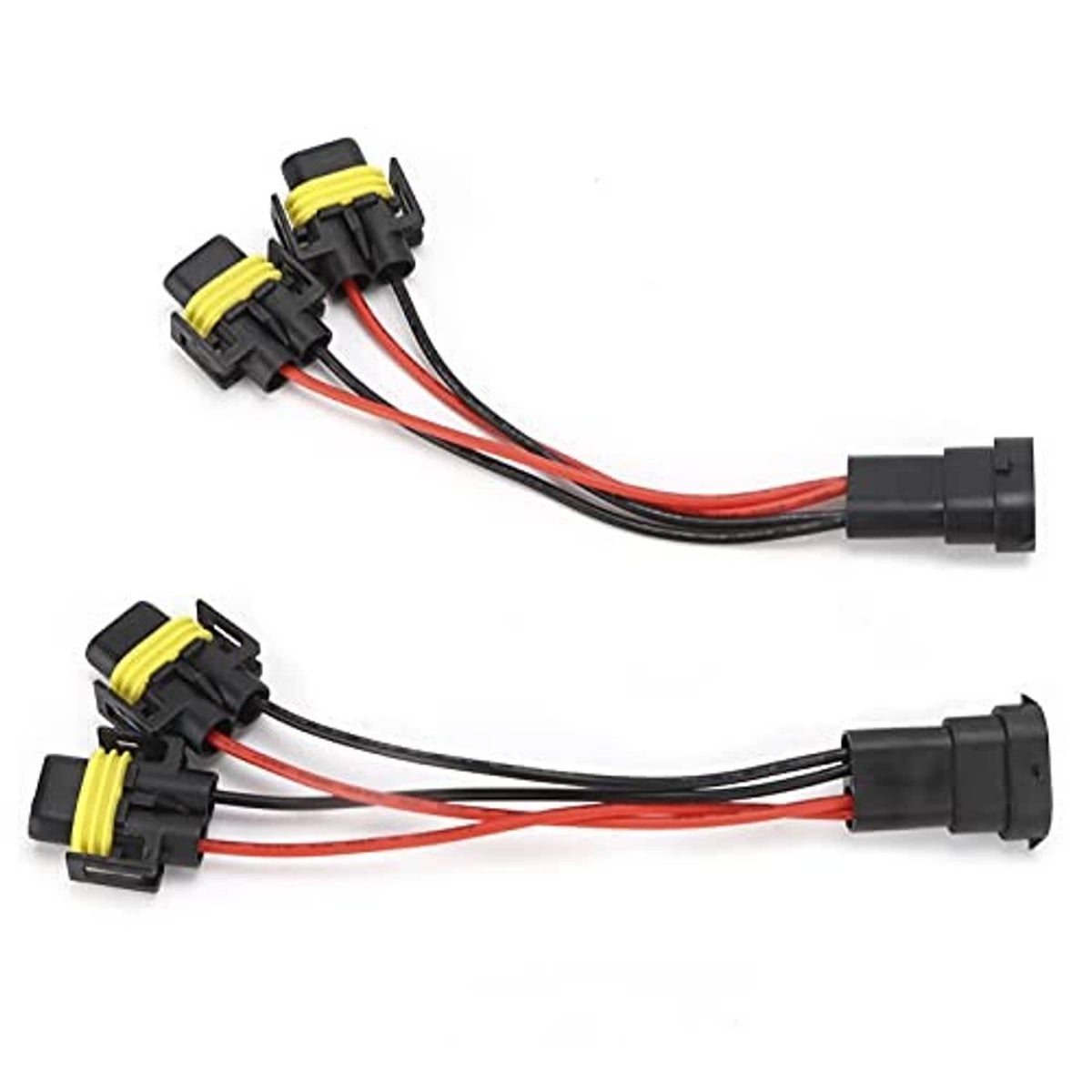 2-way H11/H8 wiring splitter connector with two main output plugs and two grouped input connectors