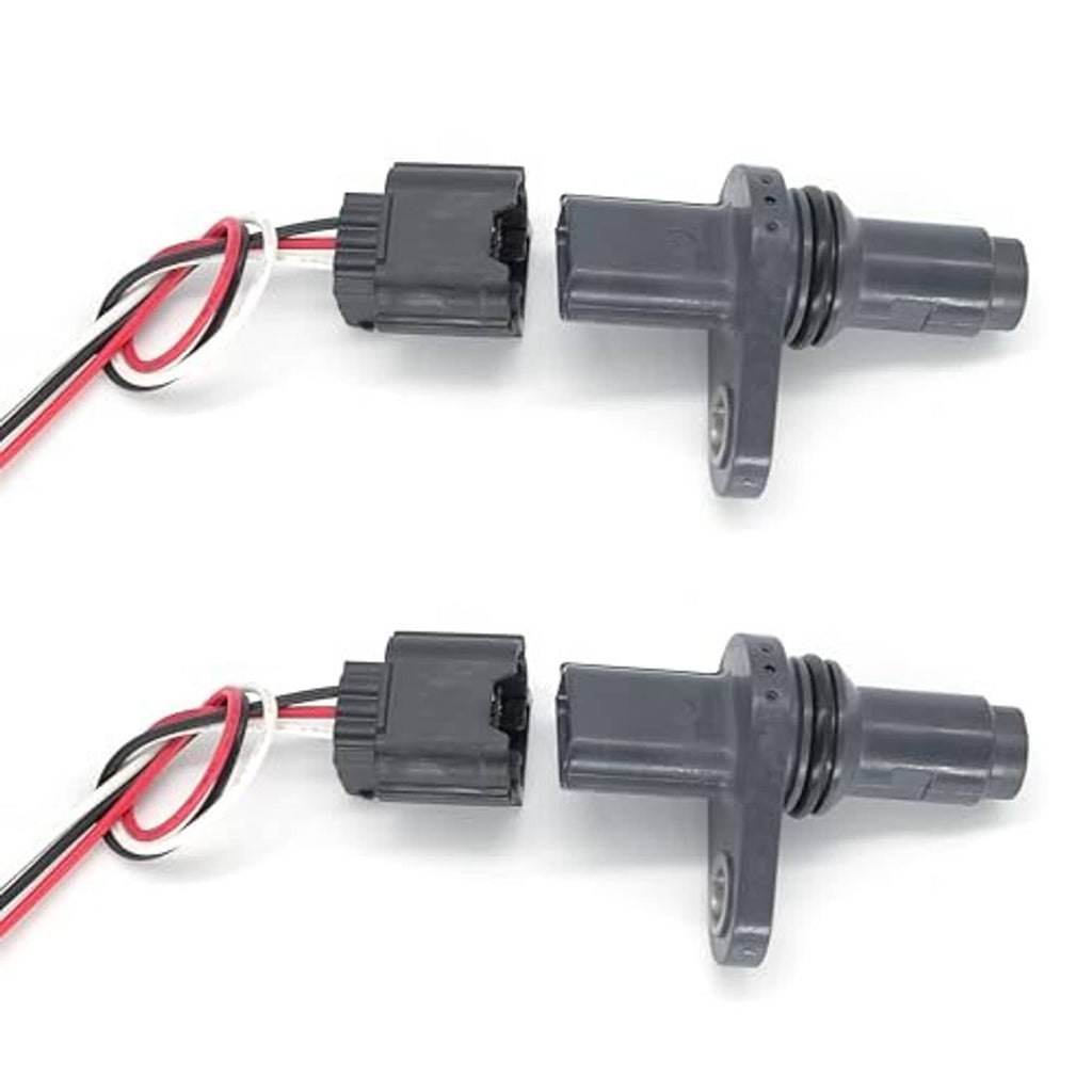 Camshaft position sensor pair with gray plug connectors and mounting bracket tabs