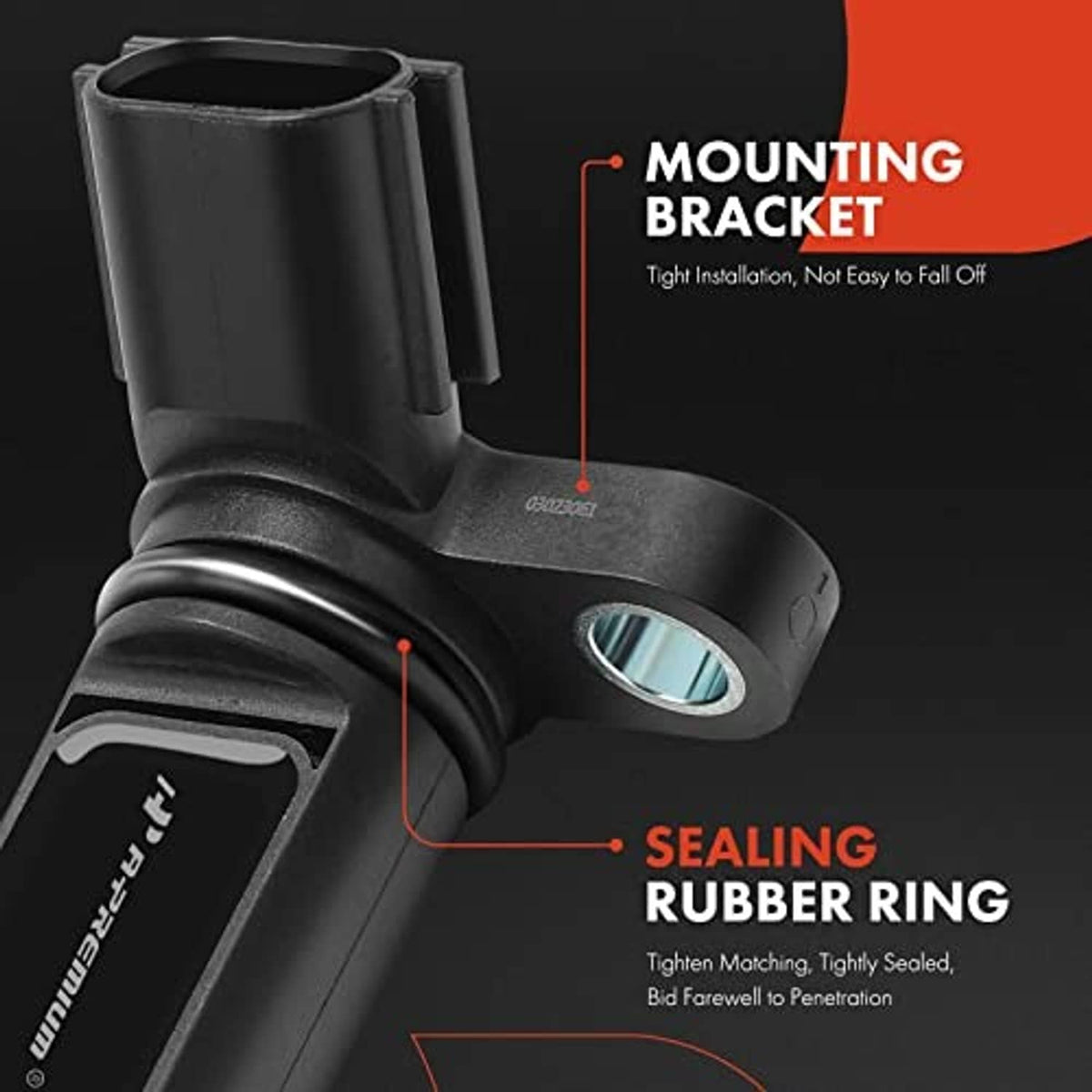 Black camshaft position sensor with sealing rubber ring and mounting bracket