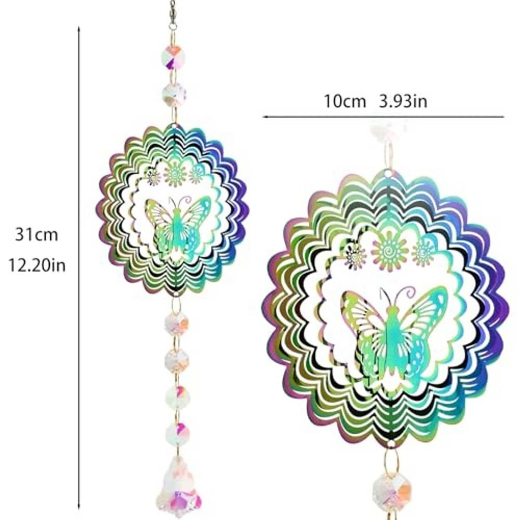 Butterfly wind spinner suncatcher, 31 cm long; scalloped crystal disc with bead dangles